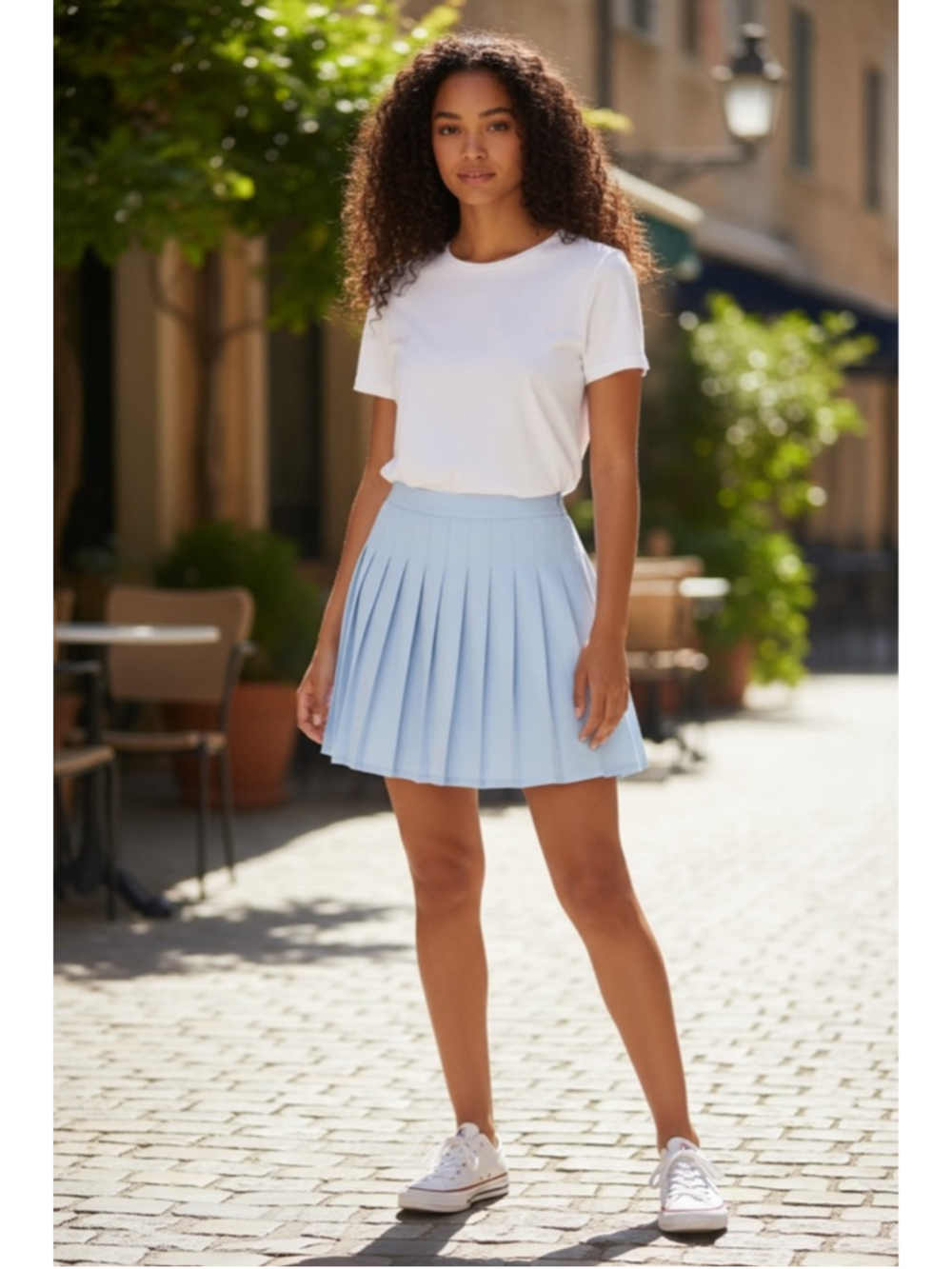Women's CALIA Light Blue Pleated Mesh Skort l